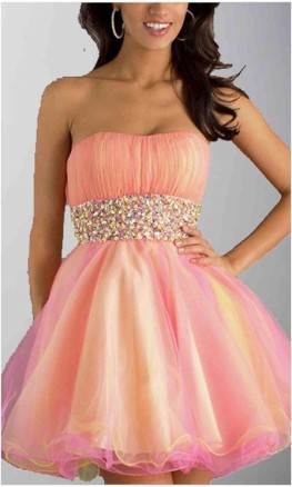 Rainbow Strapless Rhinestones Short Organza Prom Gowns KSP283