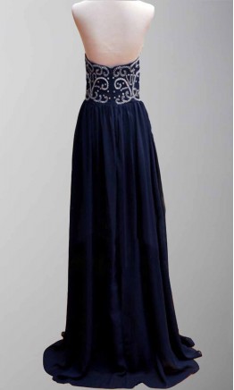 Dark Navy Blue Dazzling Embroidery Long Formal Dresses 