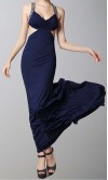 Navy Blue Cut Out Sheath Pleated Train Prom Dresses KSP292