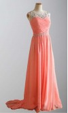 Round Lace Neckline Crossed Pleated Prom Dresses KSP298