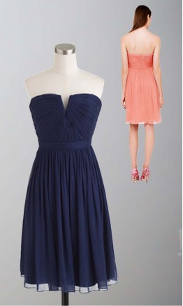 Blue Sweep V-neck Shirred Short Bridesmaid Dresses KSP330