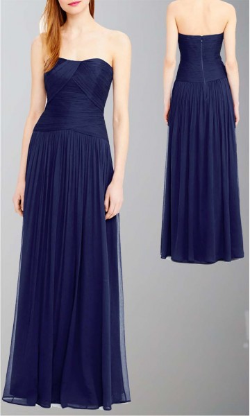 Navy Draped Flattering Long Bridesmaid Dress UK KSP337