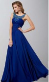 Blue Beading Round Neck Tunic Long Prom Dresses