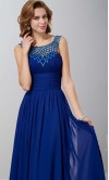 Blue Beading Round Neck Tunic Long Prom Dresses