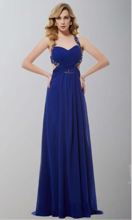 Blue Backless Cross Strap Long Prom Dresses UK KSP343