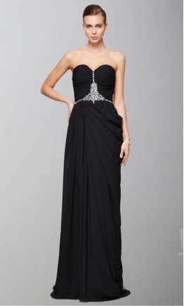 Black Sweetheart Side Ruffles Long Formal Dresses