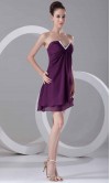 Burgundy Sweep V-neck Short Prom Dress Empire Waist