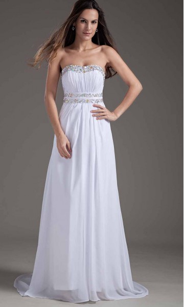 Open Back White Strapless Sequin Prom Dresses KSP355