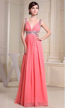 Deep V-neck Cut Out Sequin Straps Long Prom Dress UK