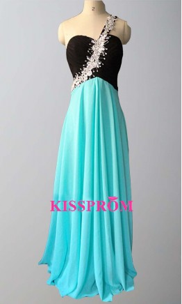 Lace One Shoulder Black And Teal Prom Occasion Dress