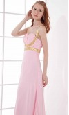 Golden and Pink Long Halter Prom Dresses