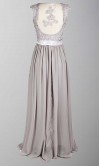 Gray Lace Cap Sleeves Long Bridesmaid Dresses 