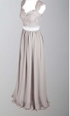 Gray Lace Cap Sleeves Long Bridesmaid Dresses 