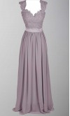 Gray Lace Cap Sleeves Long Bridesmaid Dresses 