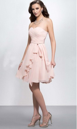 Light Pink Sweetheart Ruffled Short Bridesmaid Dresses KSP390