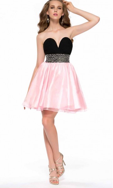 Black and Pink Sweetheart Empire Short Prom Dresses