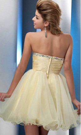 Pastel Yellow Sequin Empire Bowknot Short Prom Gown KSP392