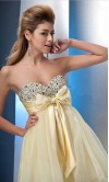 Pastel Yellow Sequin Empire Bowknot Short Prom Gown KSP392