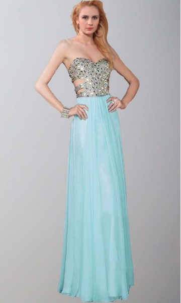 Cut Out Sweetheart Glitter Long Teal Prom Dresses UK