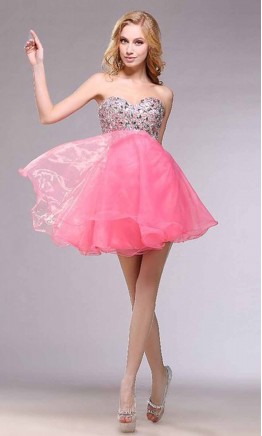 Sequined Empire Short Black Prom Dress Lace Up Back