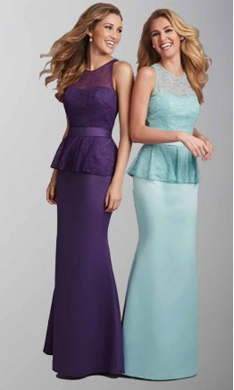 Elegant High Lace Illusion Long Sheath Bridesmaid Dresses KSP413