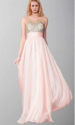 Jeweled Illusion Sweetheart Long Pink Prom Dresses