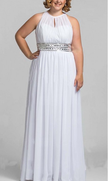 High Illusion Long White Plus Size Bridesmaid Dress