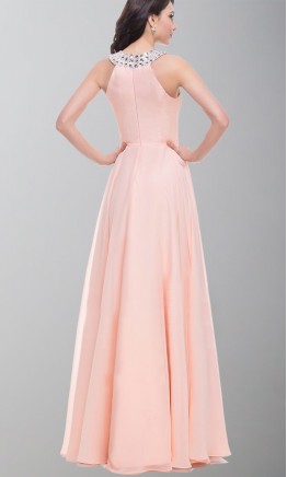 Long Pink Prom Dresses with Crystal Halter KSP437