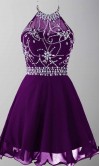 Short Blue Prom Dresses with Jeweled Halter Neckline