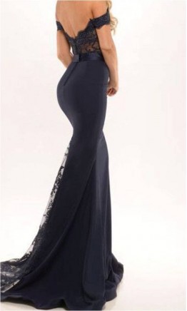 Black Lace Off Shoulder Long Bridesmaid Dresses