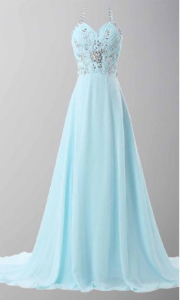 Sky Blue Halter Long Prom Dresses Lace Up Back KSP447