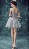 Grey Short Prom Dresses with Applique Lace Up