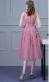 Floral Applique Lace Cowl Neck Mid-length Prom Gown