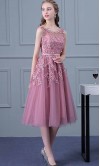 Floral Applique Lace Cowl Neck Mid-length Prom Gown