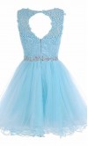 Sky Blue High Illusion Short Lace Prom Dresses