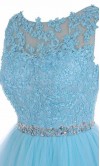 Sky Blue High Illusion Short Lace Prom Dresses