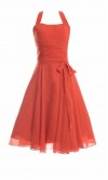 Orangered Halter Short Bridesmaid Dresses with Bowknot KSP458