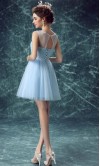 Cute Blue Illusion Prom Dress Short Keyhole Back