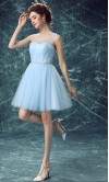 Cute Blue Illusion Prom Dress Short Keyhole Back