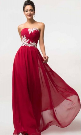 Flowy Applique Flowers Lace Up Prom Dresses Long KSP465