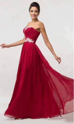 Flowy Applique Flowers Lace Up Prom Dresses Long KSP465