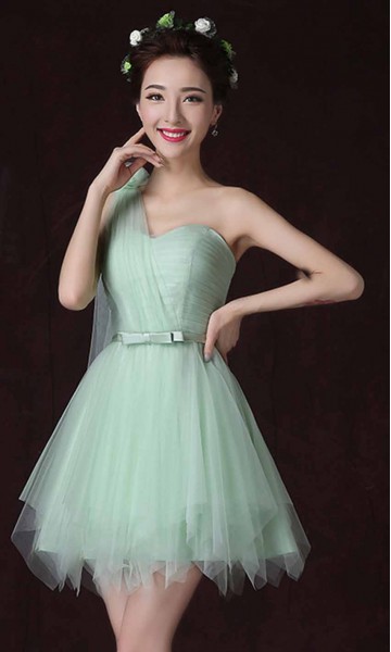 Mint One Shoulder Asymmetric Short Graduation Dresses KSP472