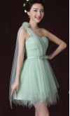 Mint One Shoulder Asymmetric Short Graduation Dresses KSP472