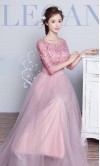 Appliqued Long Pink Prom Dresses with Half Sleeves