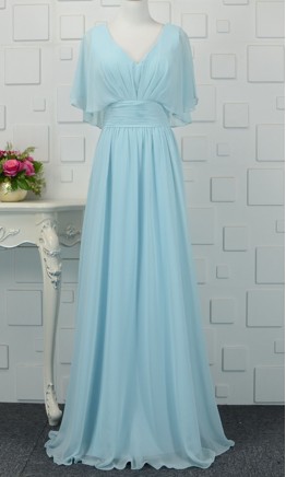 Capelet Flutter Overlay Long Chiffon Bridesmaid Dress KSP478