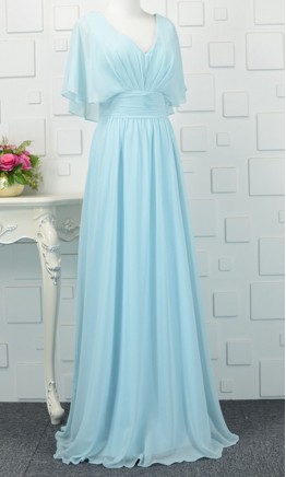 Capelet Flutter Overlay Long Chiffon Bridesmaid Dress KSP478