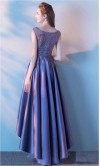 Applique Lace High Low Purple Prom Dresses Scoop Neck KSP481