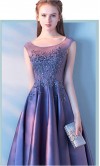 Applique Lace High Low Purple Prom Dresses Scoop Neck KSP481