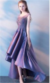 Applique Lace High Low Purple Prom Dresses Scoop Neck KSP481