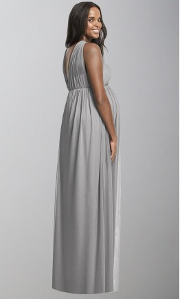 Halter Grey Empire Long Maternity Bridesmaid Dresses KSP482